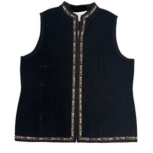 EUC- Vintage ‘Lisa International’ Bejeweled Boiled Wool Zip Front Vest